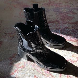 Nasty Gal chunky platform heel ankle crocodile boots